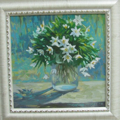  Название:  Первые цветы  BR    Автор:  Сумарева-Копач  BR  холст  масло  30см х 30см   BR  создание 2014 г.