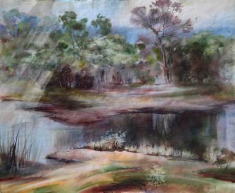  Название:  Лесное озерцо  BR    Автор:  Алонцев А А  BR  бумага  акварель  47см х 60см   BR  создание 2010 г.