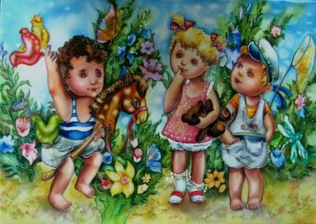  Название:  Портрет детства  BR    Автор:  Кустова И В  BR  батик  50см х 70см   BR  создание 2013 г.