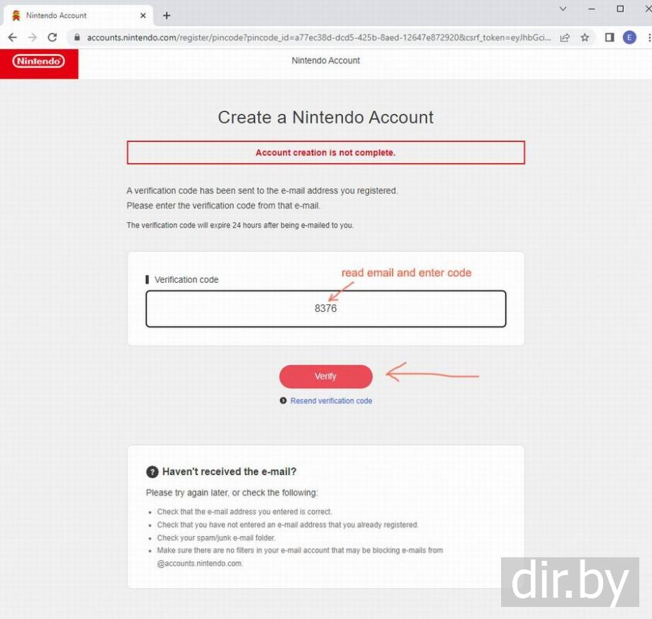 Создаю  Nintendo  account