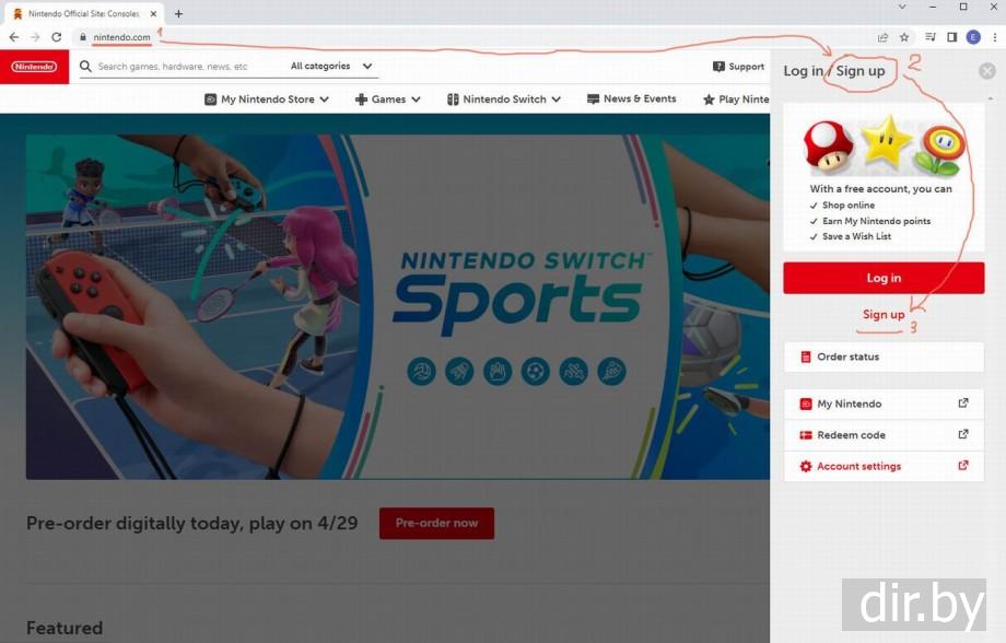 Создаю  Nintendo  account
